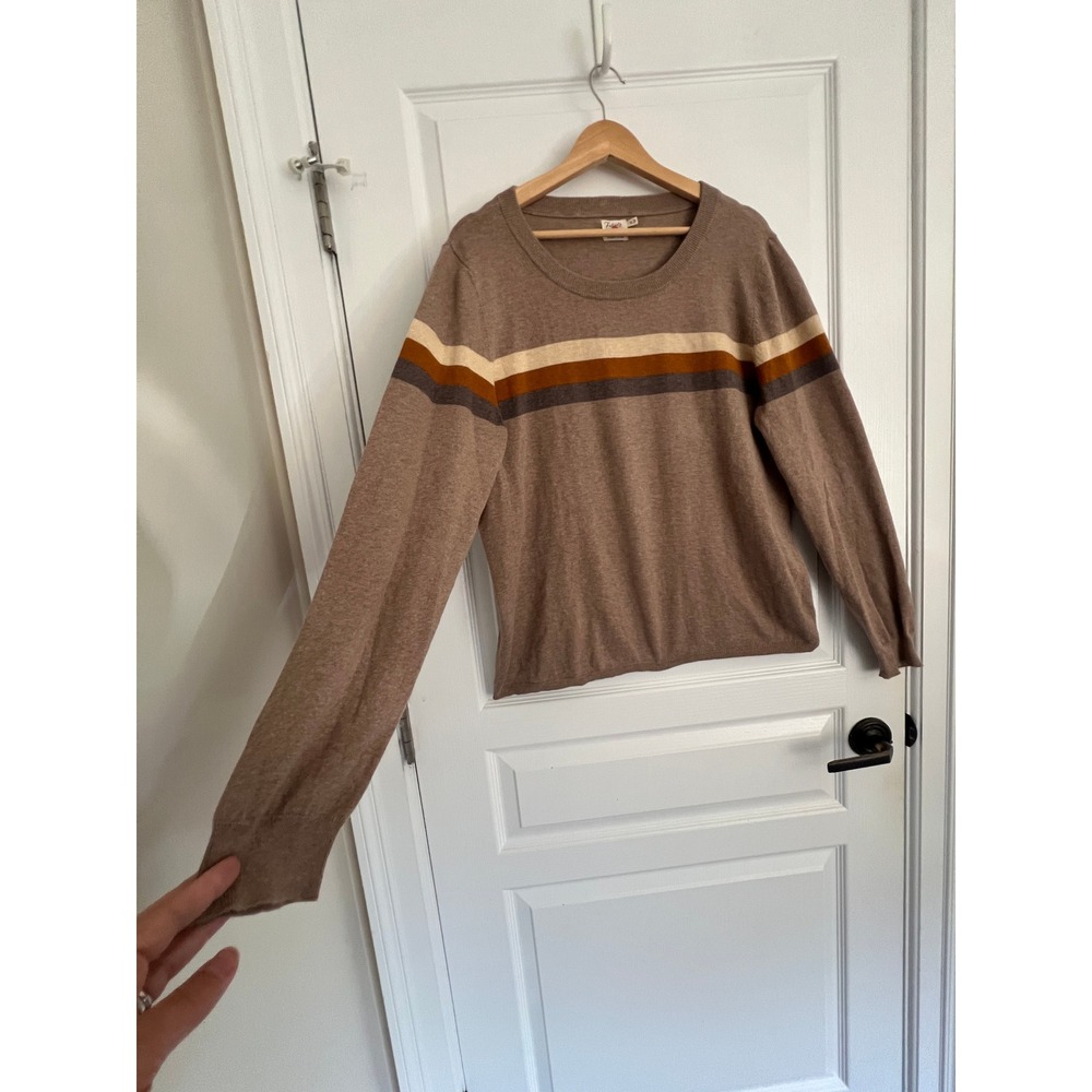 Faherty Horizon Surf Sweater Women NWOT Fireside Brown Stripe Cotton Cashmere XL - Picture 5 of 16